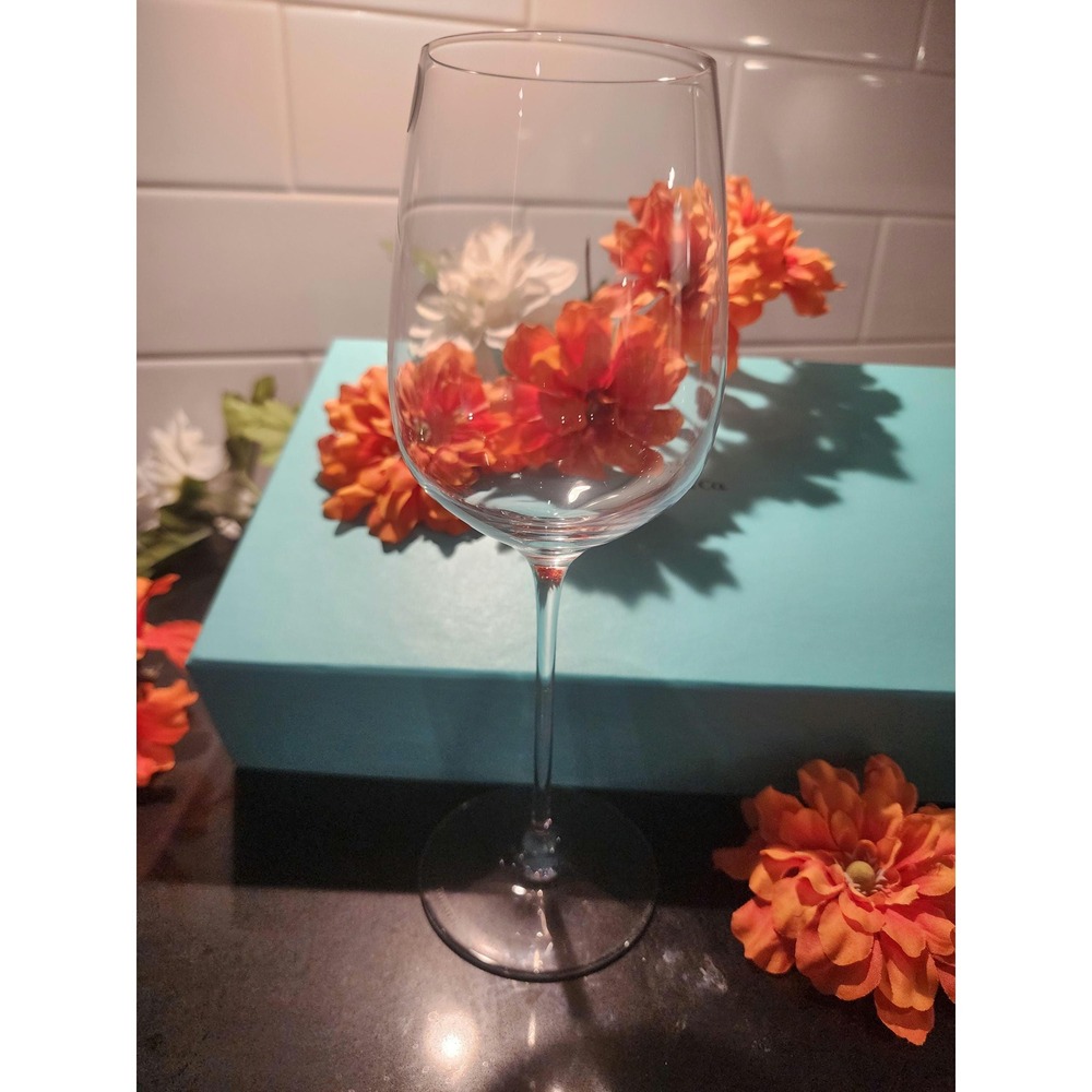 Tiffany & Co Lead Crystal Wine Glass Set 2 Signed Stemware Slovenia New in Box